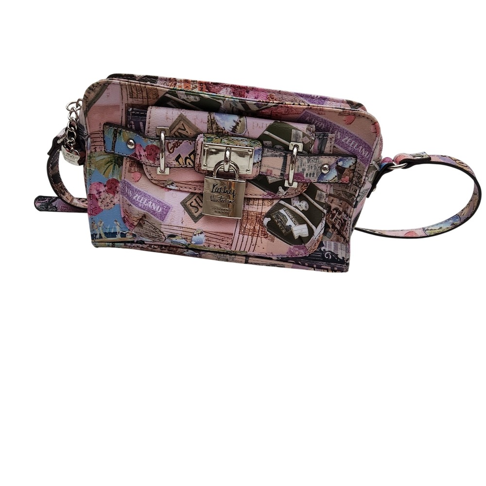 Kathy Van Zeeland Crossbody Pink Postcard Print Y2K Vintage Bag Purse‎